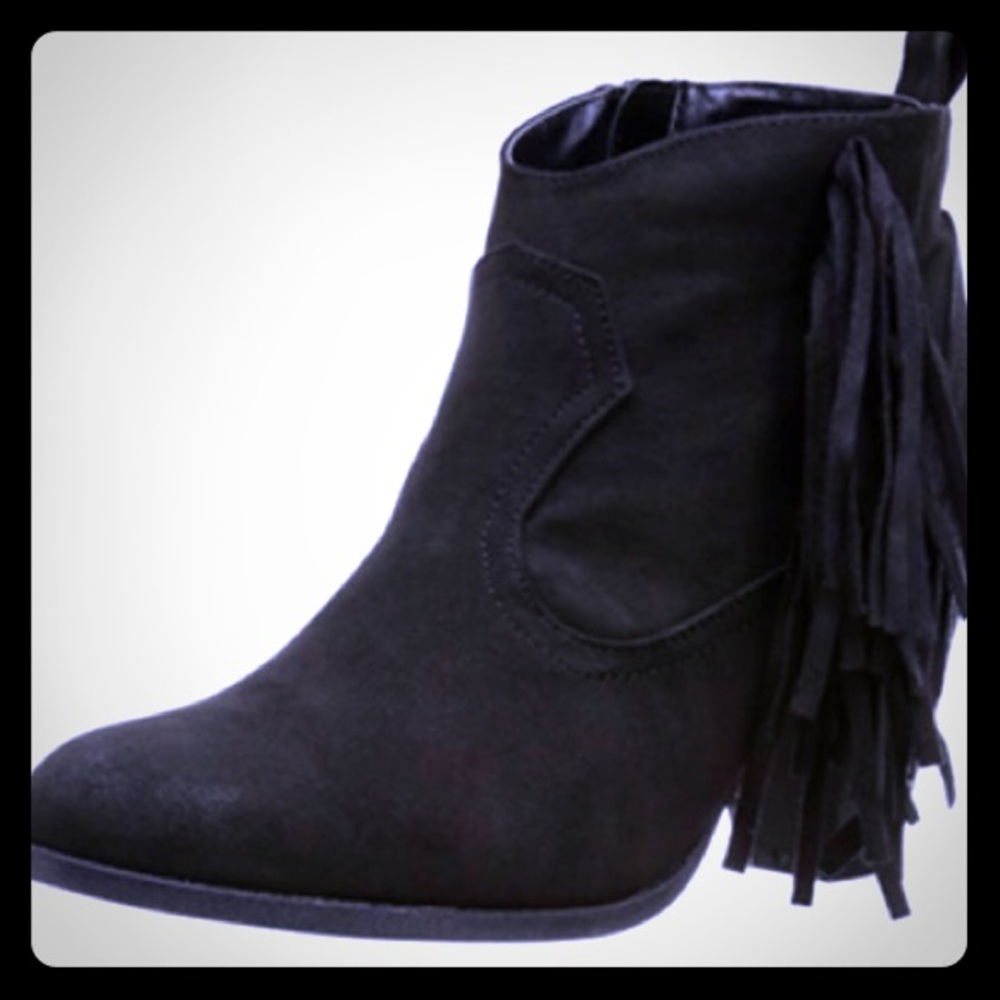 Black Fringe Ankle Boot by Quipid